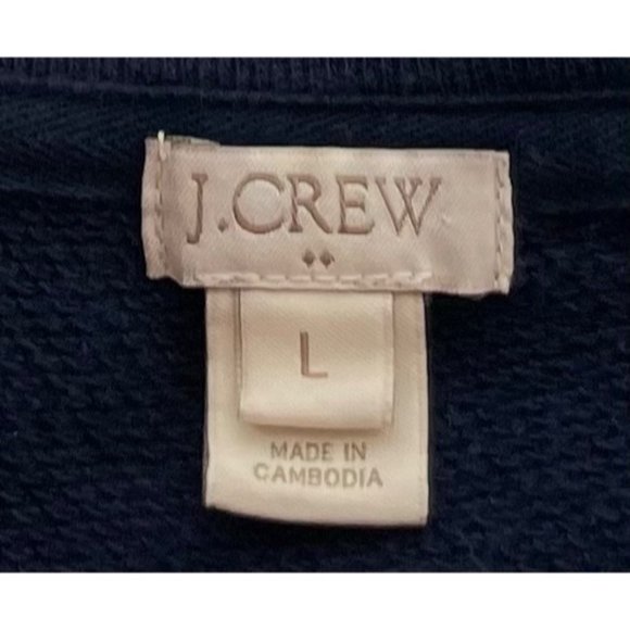 J. Crew Women's Size Large Navy & Coral Pink "Merci" French Graphic Crew Neck Sw - Picture 5 of 5